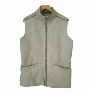 Woolrich Womens Tan Faux Suede Sherpa Lined Zip Vest Size XL